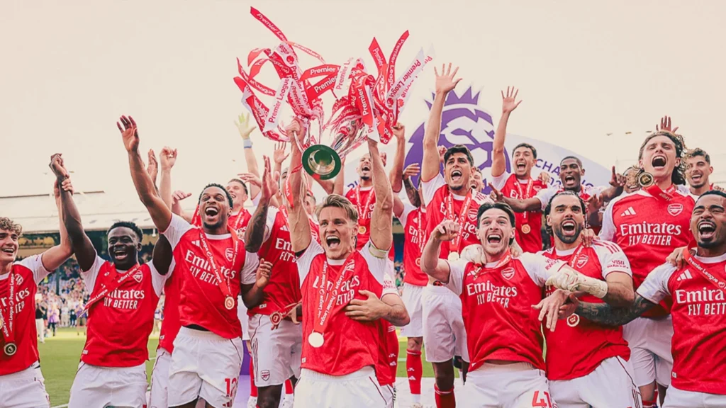 Arsenal lift Premier League trophy after beating Crystal Palace